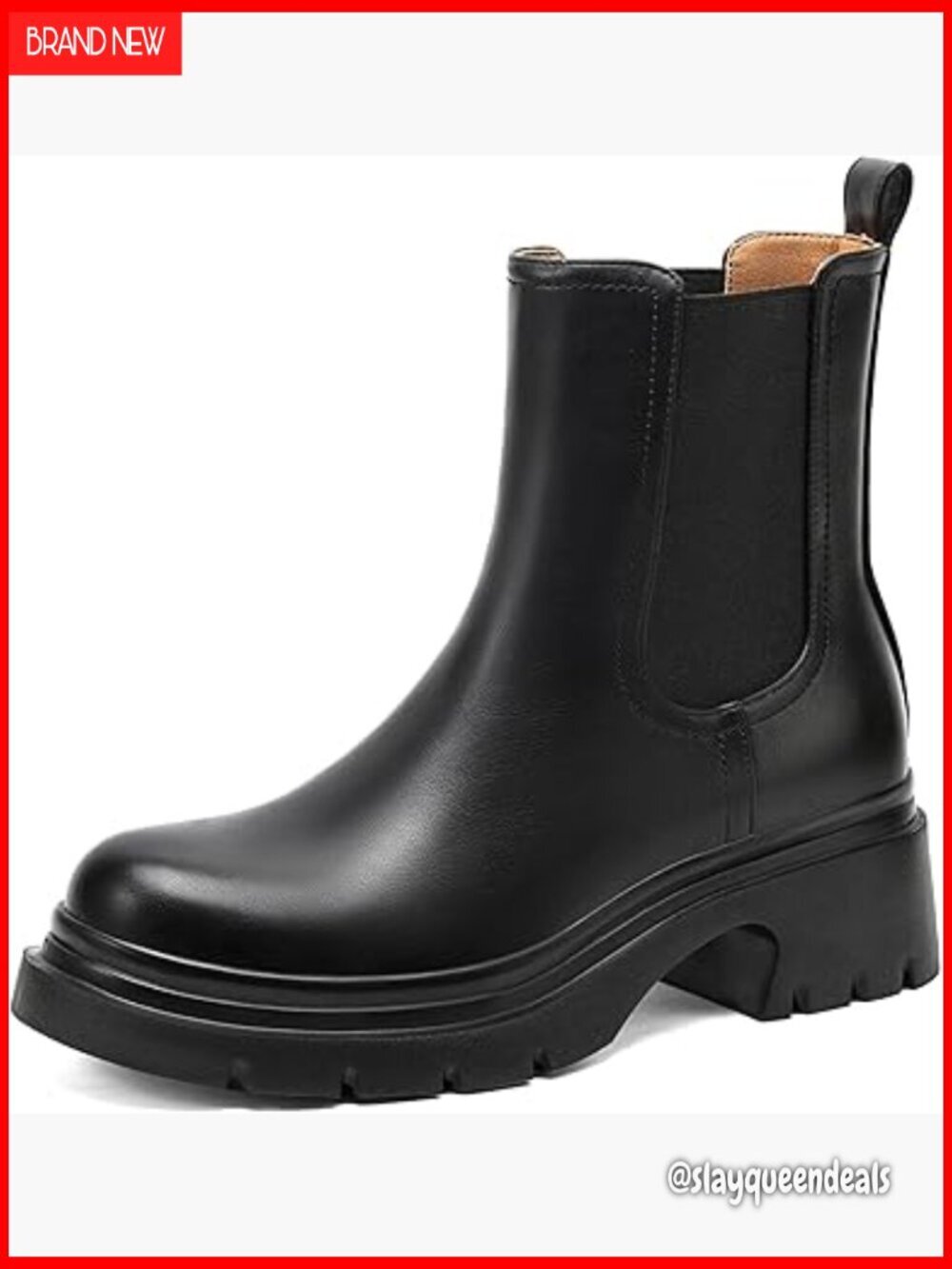 Chunky Heel Chelsea Boots Slip On Platform Ankle Booties Casual Office